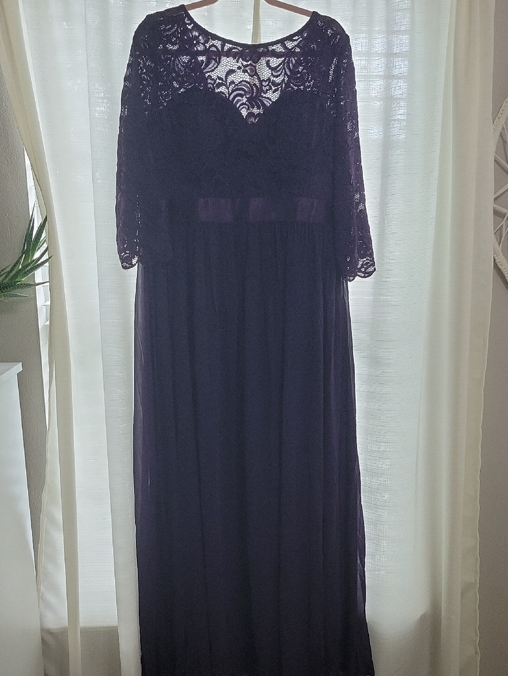 Ever Pretty, Elegant Purple Lace Maxi Dress with Sheer Bodice Size 20